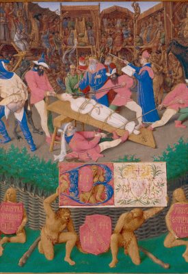 Jean Fouquet, Le martyre de sainte Apolline, Livre d’heures d’Etienne Chevalier (c. 1452-1460).