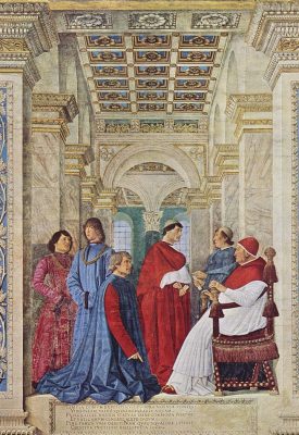 Melozzo da Forlì, Sisto IV nomina il Platina prefetto della biblioteca Vaticana, 1477, Pinacoteca Vaticana