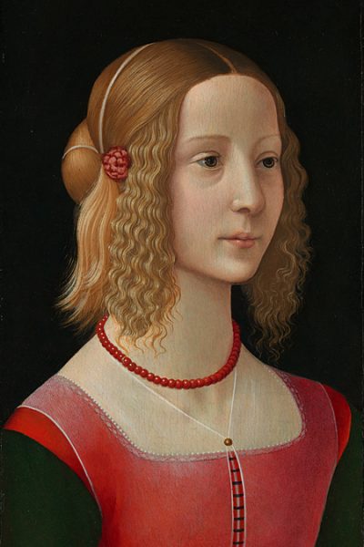 Workshop of Domenico Ghirlandaio, 1449 - 1494
Portrait of a Girl
probably about 1490
Tempera on wood, 44.1 x 29.2 cm
Bought, 1887
NG1230
https://www.nationalgallery.org.uk/paintings/NG1230